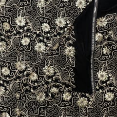 Black Colour Velvet Embroidered Fabric