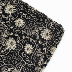 Black Colour Velvet Embroidered Fabric