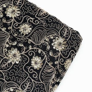 Black Colour Velvet Embroidered Fabric