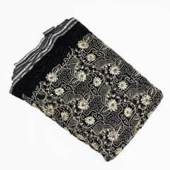 Black Colour Velvet Embroidered Fabric