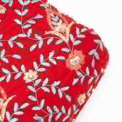 Red Colour Velvet Embroidered Fabric