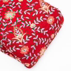 Red Colour Velvet Embroidered Fabric