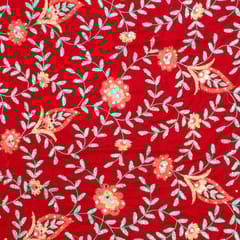Red Colour Velvet Embroidered Fabric