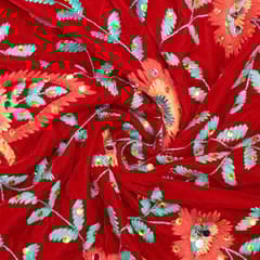 Red Colour Velvet Embroidered Fabric