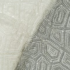 White Dyeable Georgette Beeds Embroidered Fabric