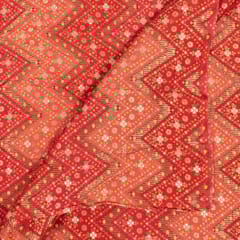 Red Colour Dola Silk Jacquard Printed Fabric
