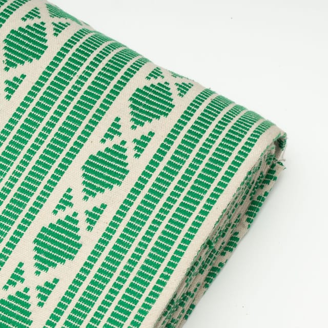 Green with White Colour Cotton Acrylic Fabric