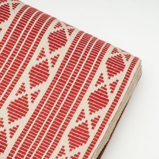 Red with White Colour Cotton Acrylic Fabric