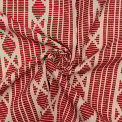 Red with White Colour Cotton Acrylic Fabric