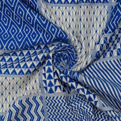 White with Blue Colour Cotton Jacquard Fabric