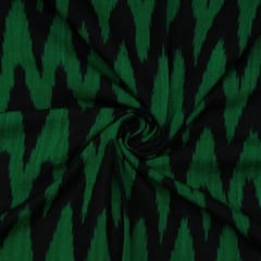 Black with Green Colour Cotton Ikat Fabric
