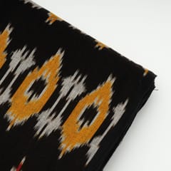 Black with Multi Colour Cotton Ikat Fabric