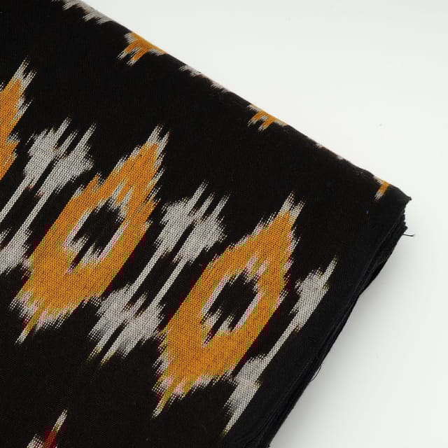 Black with Multi Colour Cotton Ikat Fabric