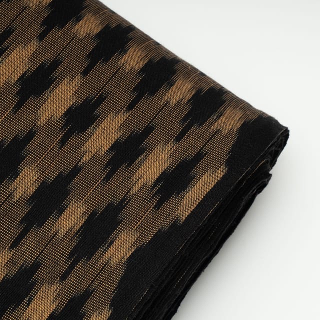 Black with Brown Colour Cotton Ikat Fabric