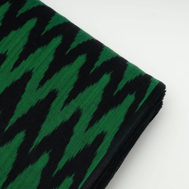 Black with Green Colour Cotton Ikat Fabric