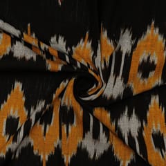 Black with Multi Colour Cotton Ikat Fabric