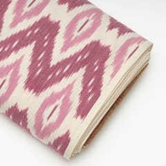 White with Pink Colour Cotton Ikat Fabric