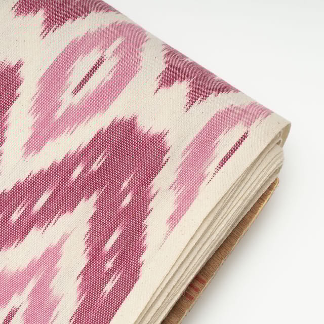 White with Pink Colour Cotton Ikat Fabric
