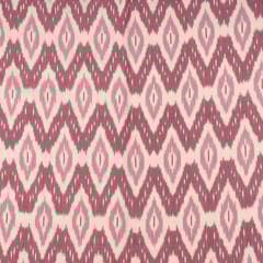 White with Pink Colour Cotton Ikat Fabric