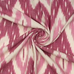 White with Pink Colour Cotton Ikat Fabric