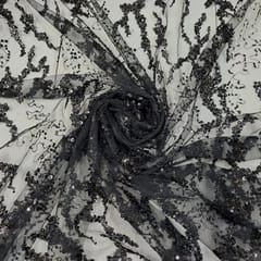 Black Colour Net Embroidered Fabric