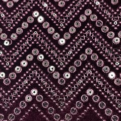 Purple Colour Velvet Embroidered Fabric