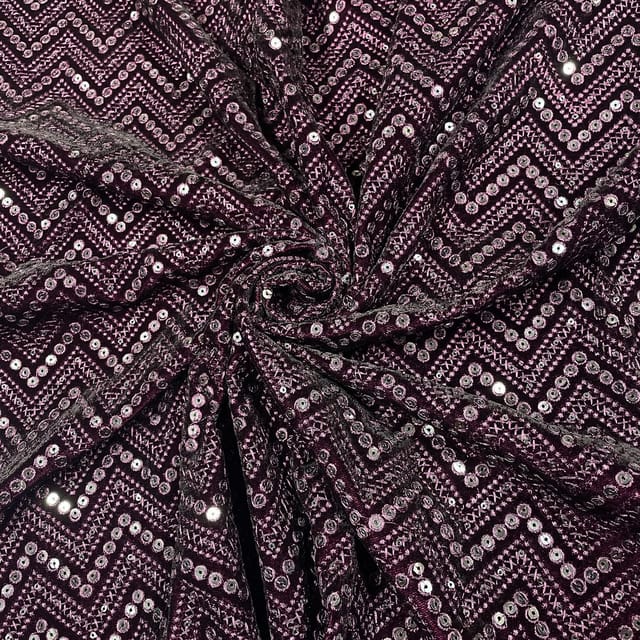 Purple Colour Velvet Embroidered Fabric