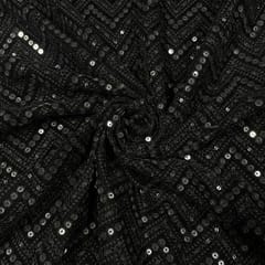 Black Colour Velvet Embroidered Fabric