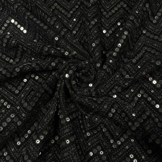 Black Colour Velvet Embroidered Fabric
