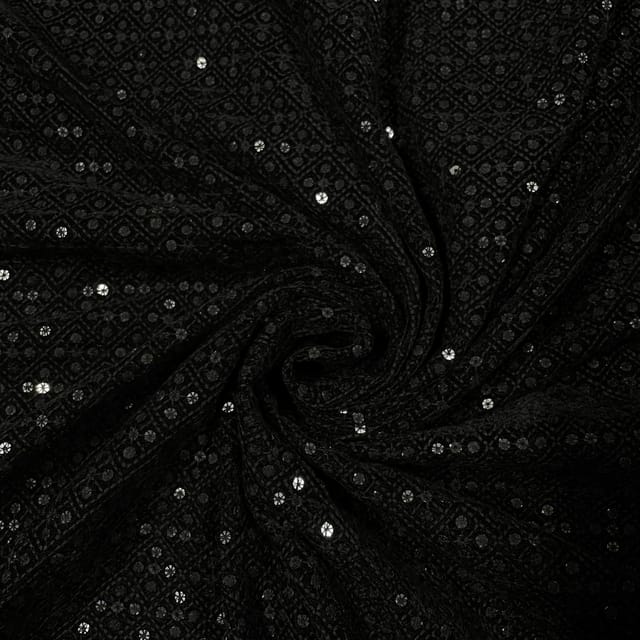 Black Colour Velvet Embroidered Fabric