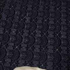 Navy Blue Colour Velvet Embroidered Fabric