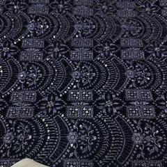 Navy Blue Colour Velvet Embroidered Fabric