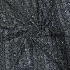 Navy Blue Colour Velvet Embroidered Fabric