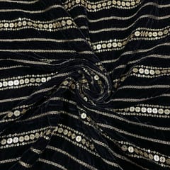 Navy Blue Colour Velvet Embroidered Fabric