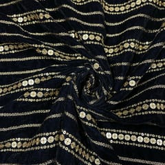Black Colour Velvet Embroidered Fabric