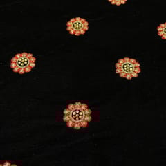 Orange Colour Velvet Embroidered Fabric