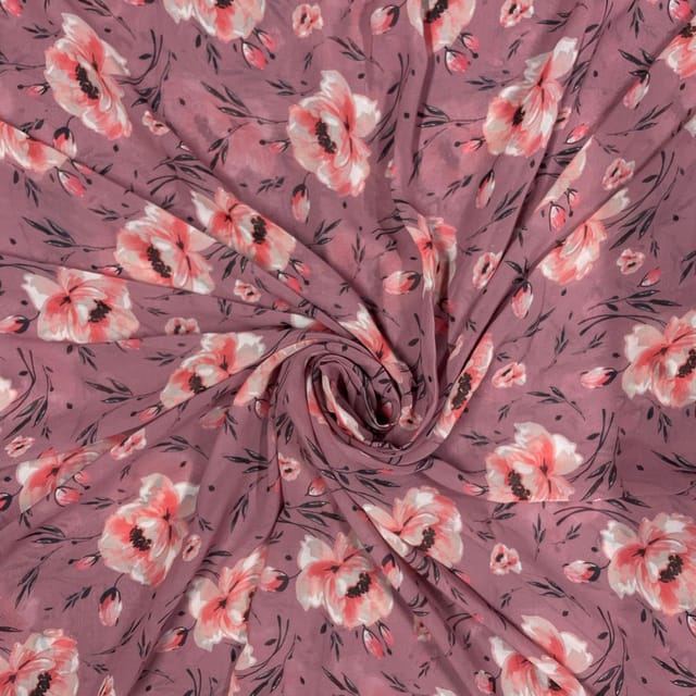 Dusty Pink Colour Georgette Printed Fabric