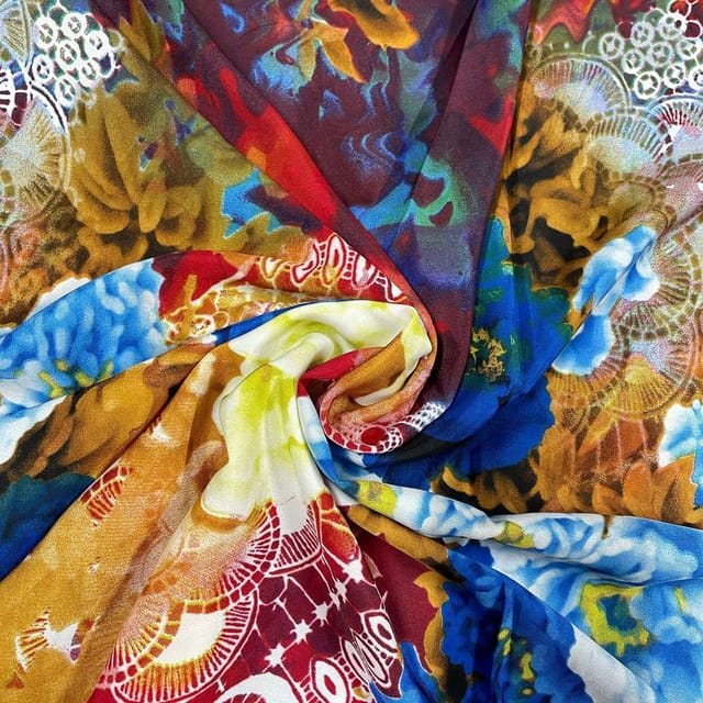 Multi Colour Crepe Printed Fabric