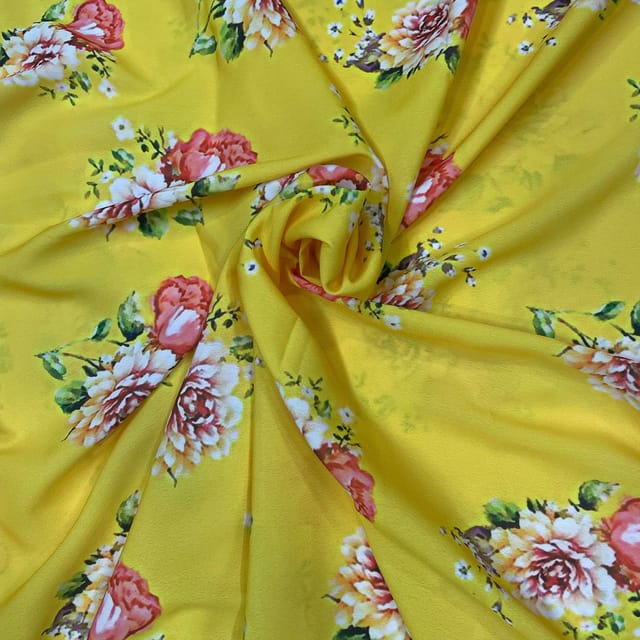 Yellow Colour Crepe Printed Fabric