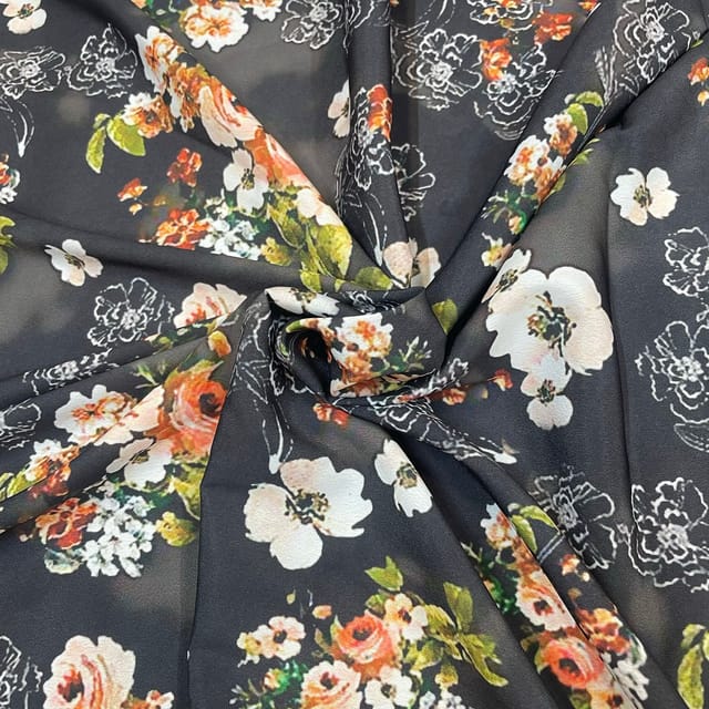 Multi Colour Crepe Printed Fabric