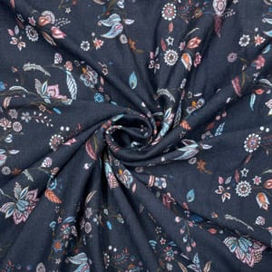 Navy Blue Colour Woolen Printed Fabric
