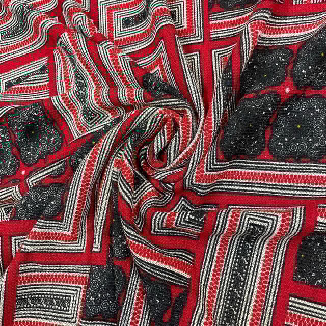 Red Colour Woolen Printed Fabric