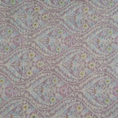 Onion Pink Colour Dola Silk Print with Embroidered Fabric