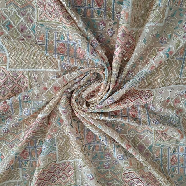 Font Colour Georgette Embroidered Fabric