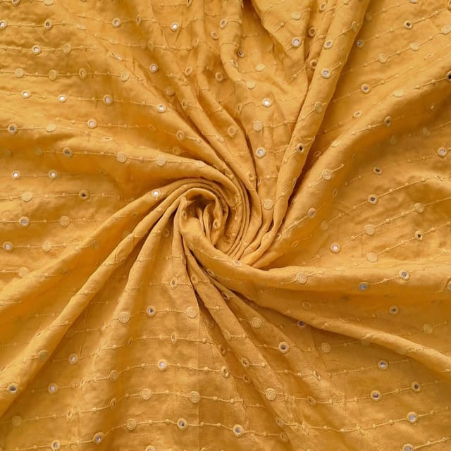 Yellow Colour Mysor Silk Embroidered Fabric