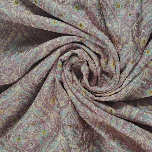 Onion Pink Colour Dola Silk Print with Embroidered Fabric
