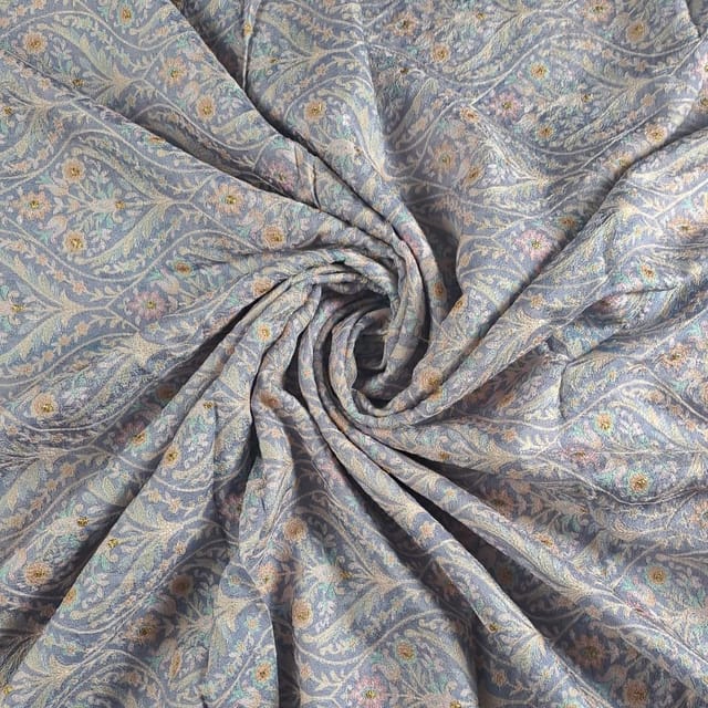 Lavender Colour Dola Silk Print with Embroidered Fabric