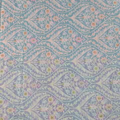 Sky Blue Colour Dola Silk Print with Embroidered Fabric