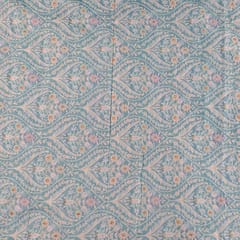 Sky Blue Colour Dola Silk Print with Embroidered Fabric