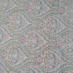 Sea Green Colour Dola Silk Print with Embroidered Fabric